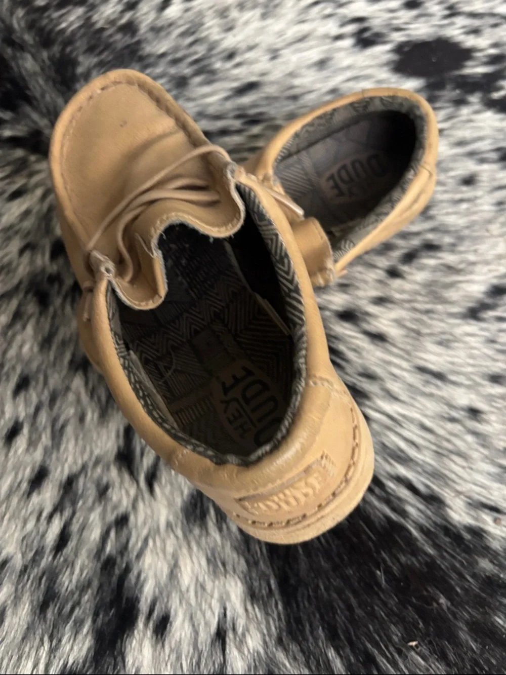 Hey Dude Kids Tan Leather Slip-On Moccasins Size 2